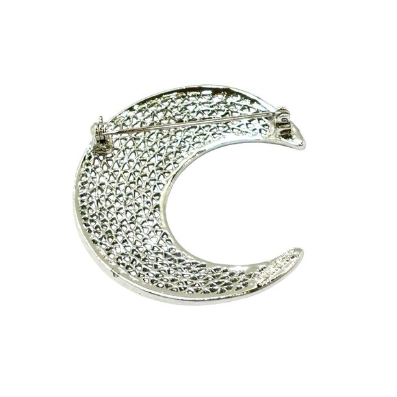 Sara Coventry MARKED Silver-Tone Crescent Moon Brooch With Lattice Design - Picture 9 of 9